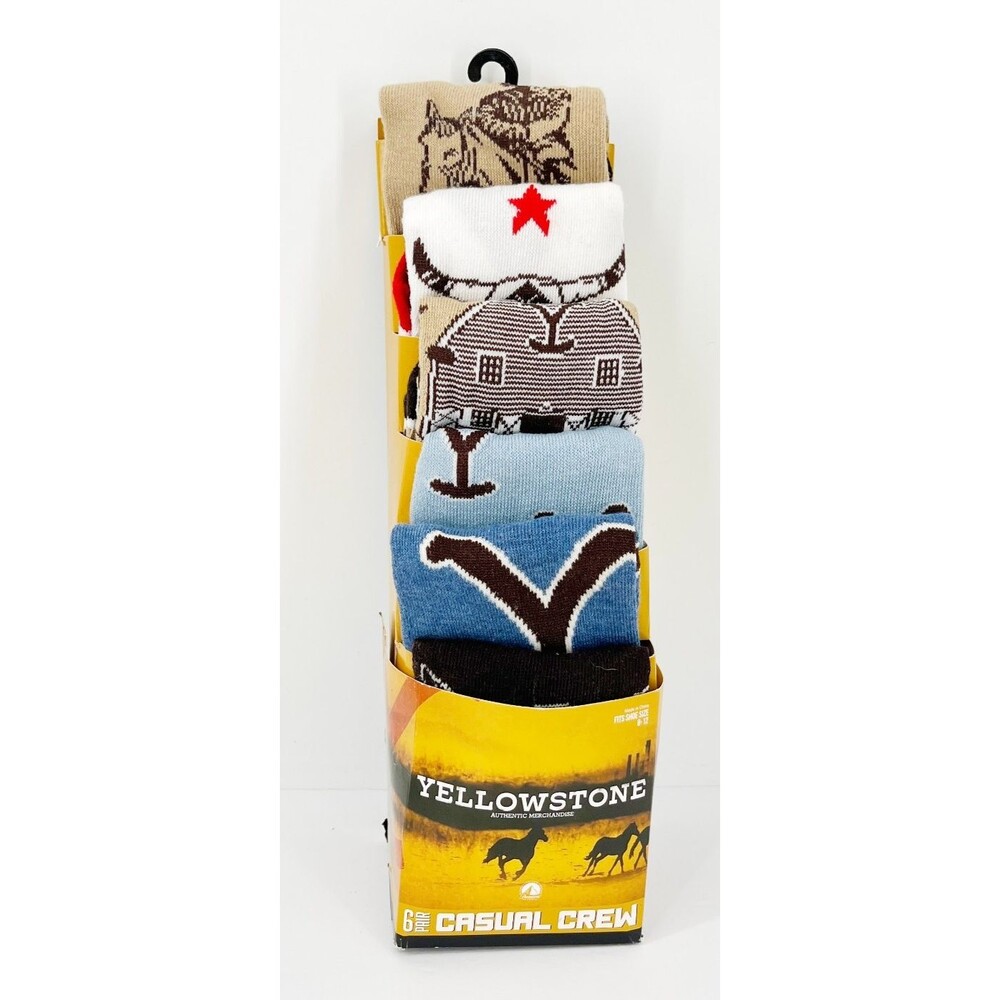 Yellowstone TV Series Men's Crew Sock 6 Pair Box Set Shoe Size 8-12 NEW